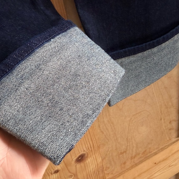 Dark Blue Women's Jeans with gold sparkle detail on bottom - Picture 3 of 6
